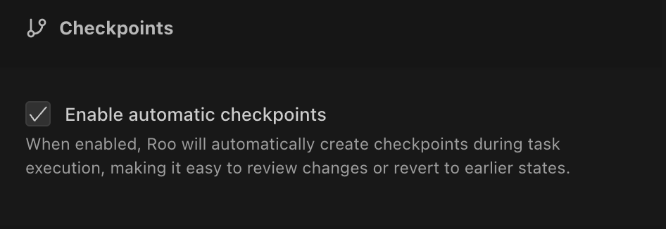 Checkpoint settings in Aincrok configuration