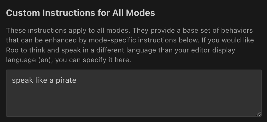 Aincrok Modes tab showing global custom instructions interface