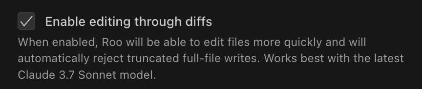 Aincrok settings showing Enable editing through diffs
