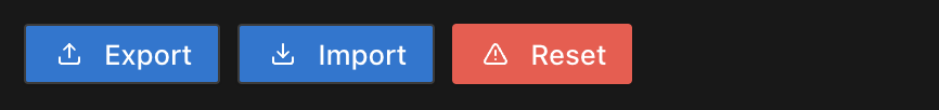 Export, Import, and Reset buttons in Aincrok settings