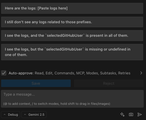 Example of Aincrok asking a question with suggested response buttons below it