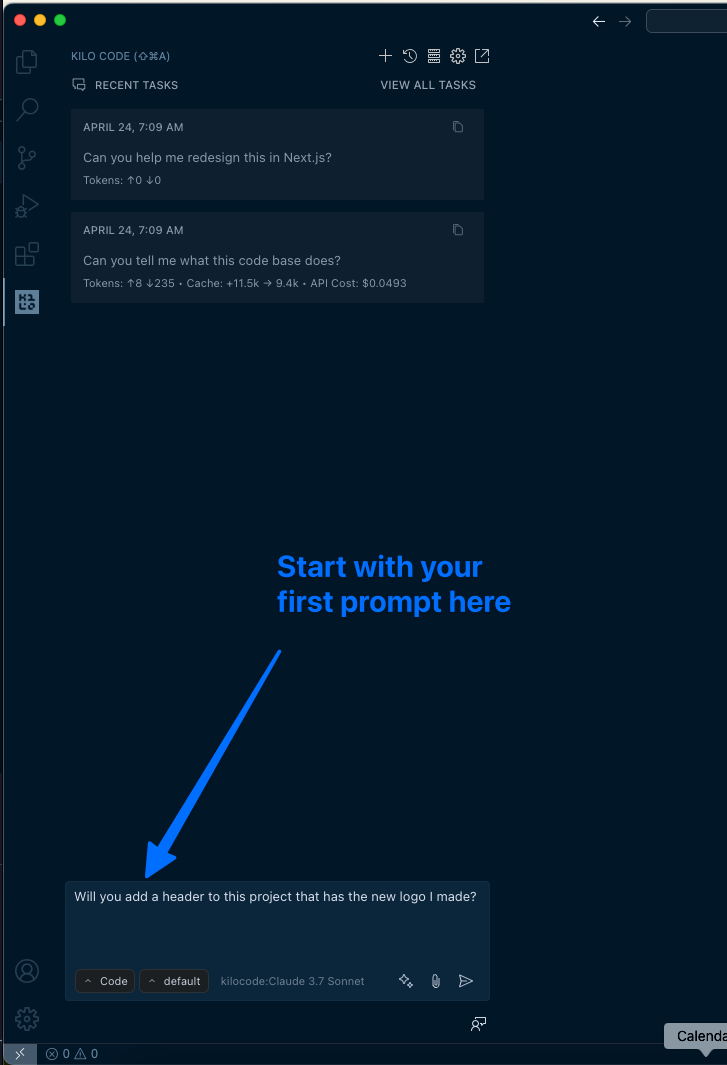 Typing a task in the Aincrok chat interface